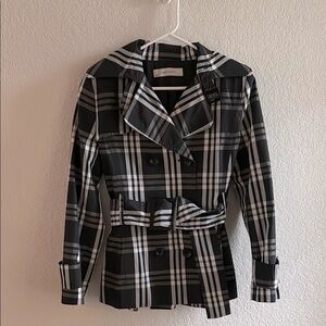 Zara Plaid Lined Trench Coat Black White Women’s Medium